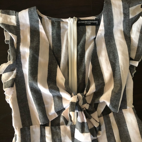 Grey and white Stripe Romper - Picture 2 of 3